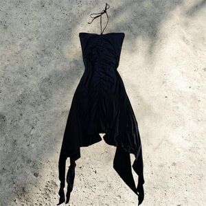 Y2K Black Halter Fitted Flowy Fairy Dress